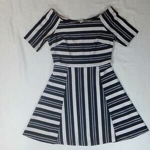 Forever 21 Black and White Striped Fit & Flare Dress S